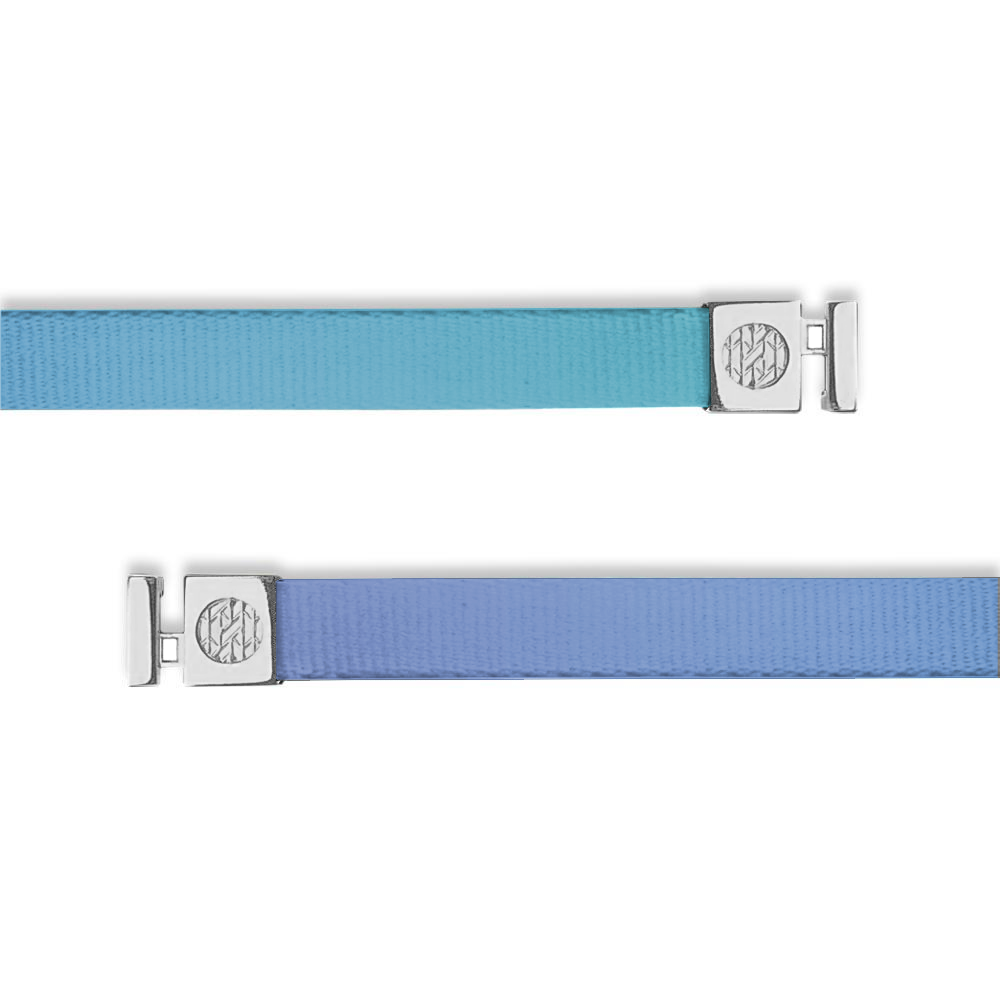 Flat hoodie string. Design is turquoise to blue gradient from one end to the other. Inside reads "Keep Trying" and aglets are silver.