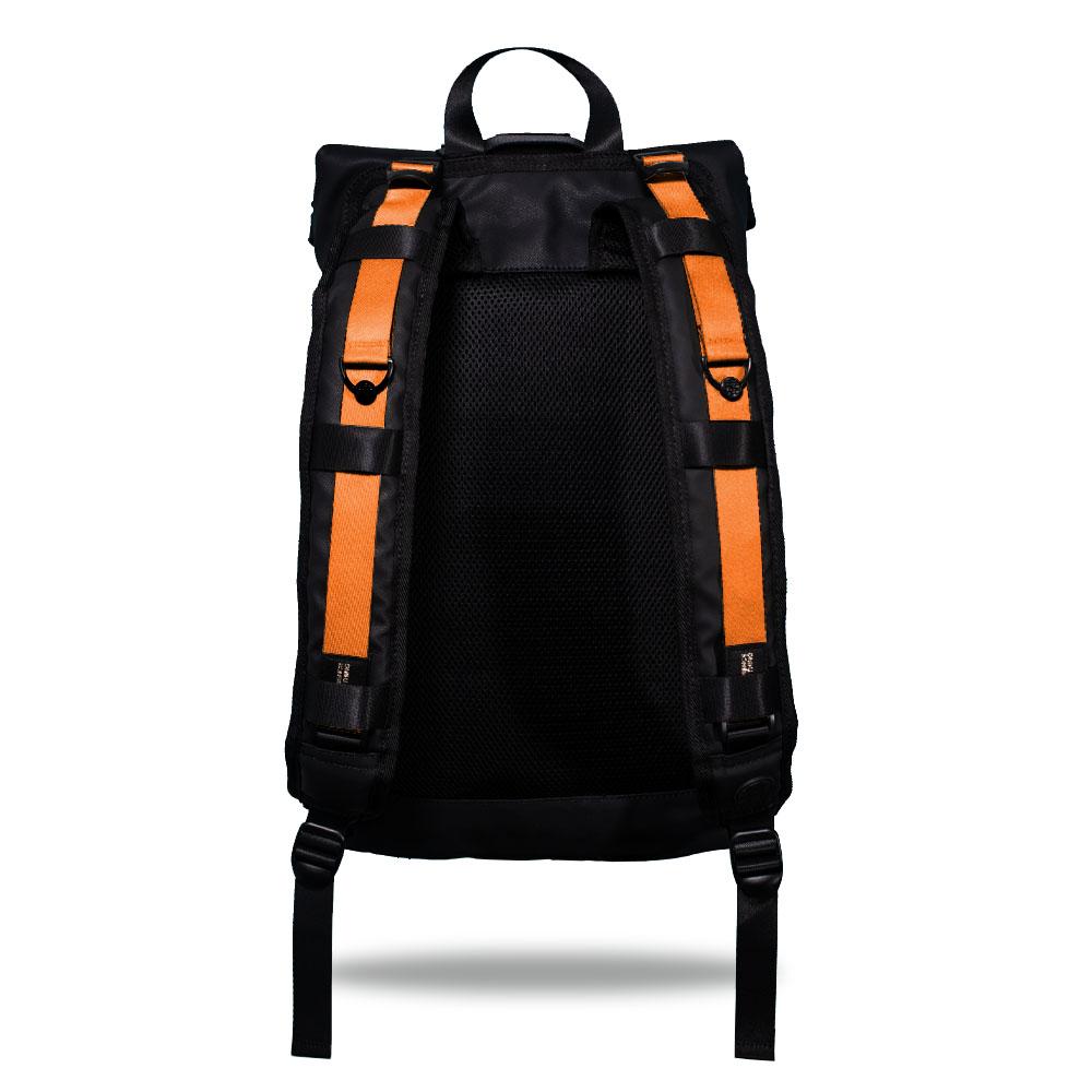 Product image show the back of an Imperial backpack with two should straps showing with interchangeable straps. The tension strap the item that is for sale on this page and is called Sweet Sunburst and is a solid orange color