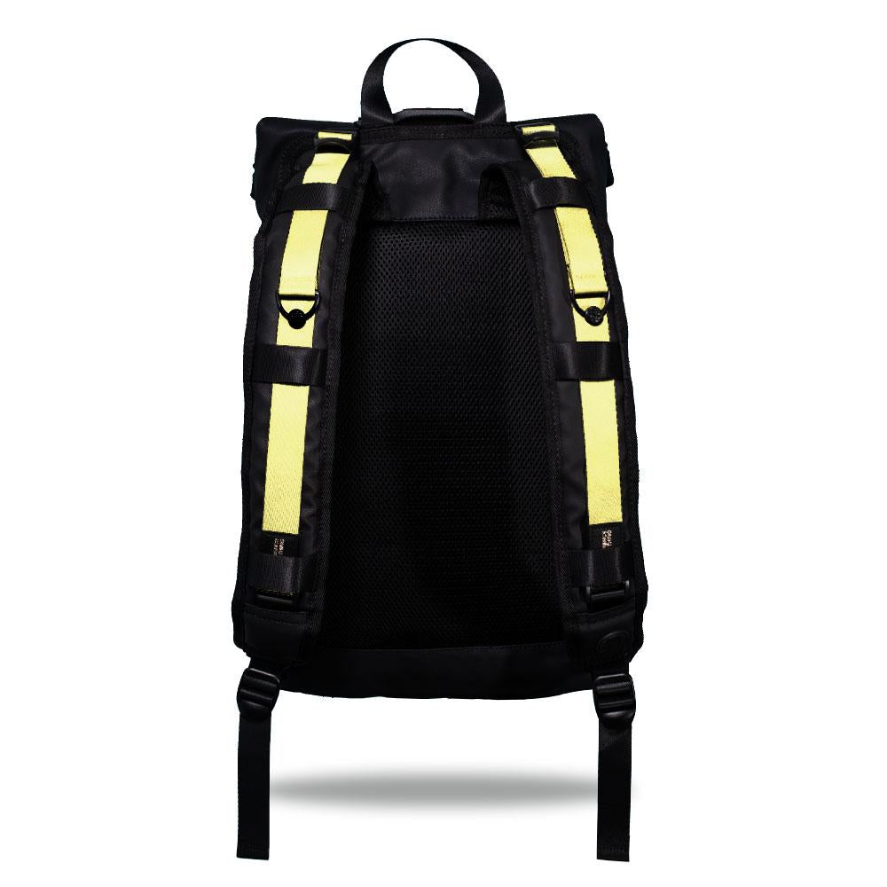 Product image show the back of an Imperial backpack with two should straps showing with interchangeable straps. The tension strap the item that is for sale on this page and is called Canary Yellow and is a solid light yellow color