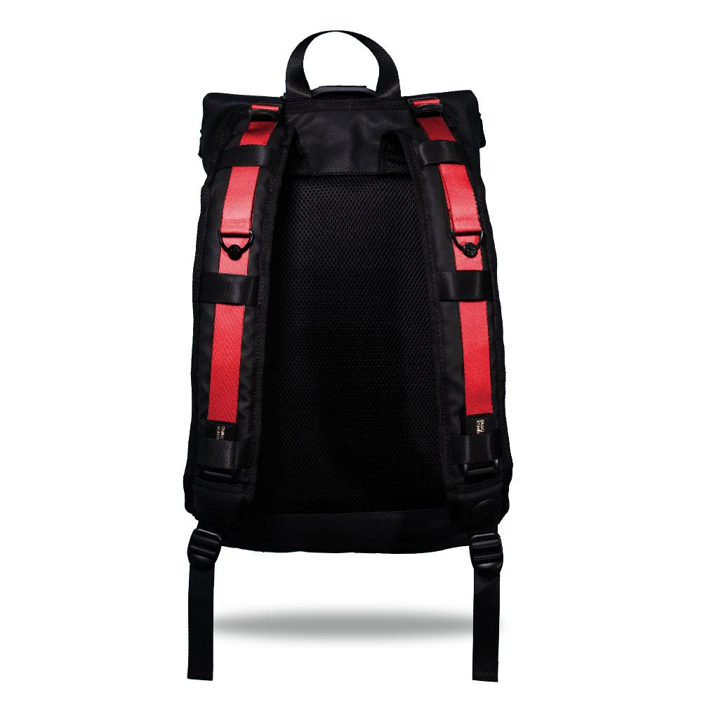Product image show the back of an Imperial backpack with two should straps showing with interchangeable straps. The tension strap the item that is for sale on this page and is called Grapefruit and is a solid red orange color