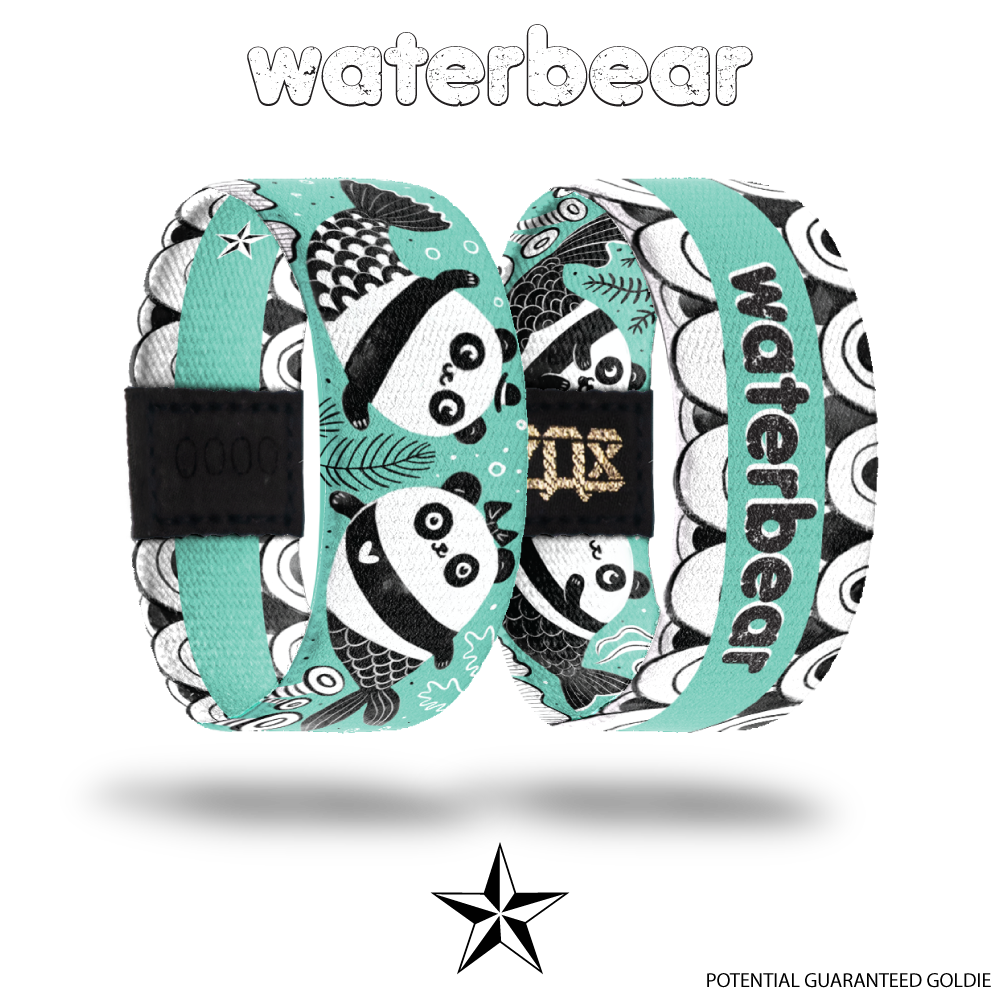Outside is teal with black and white pandas dressed up like mermaids all over.