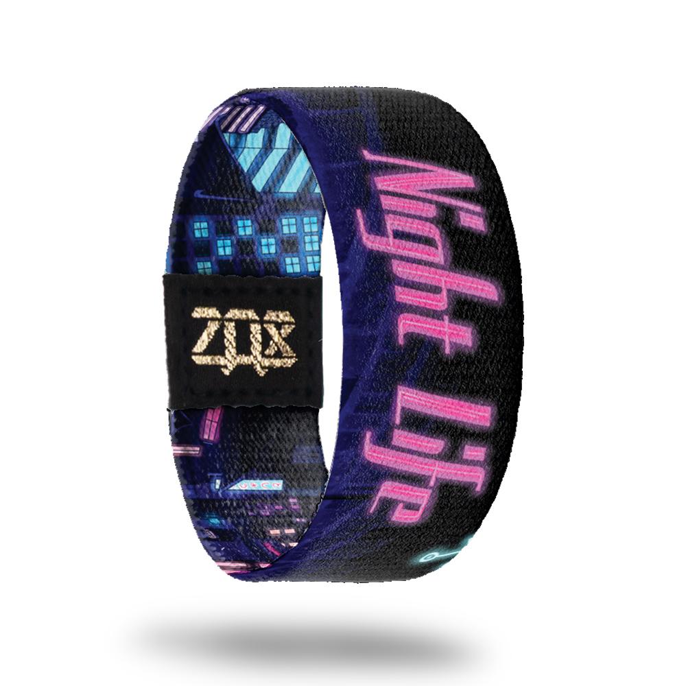 Inside design for Night Life. Black background with Night Life in the center in bold pink text