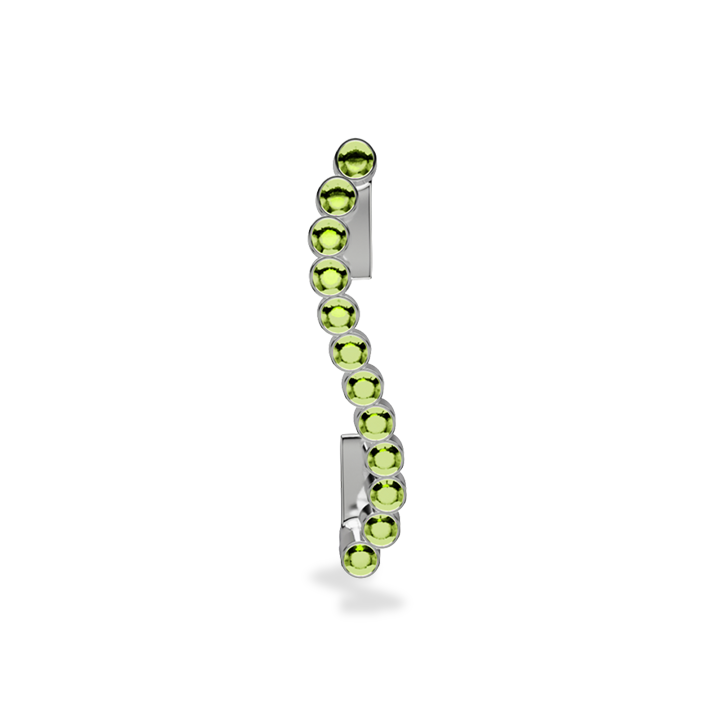 Wavy silver metal charm to put on the Imperial+ lined with 12 beautiful light green glass crystals