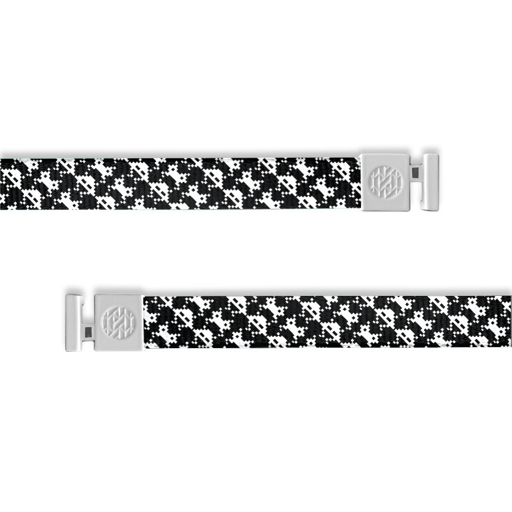 Flat hoodie string. Design is a black background with alien robot heads in 8-bit. Inside says "Pew Pew" and the aglets are silver.