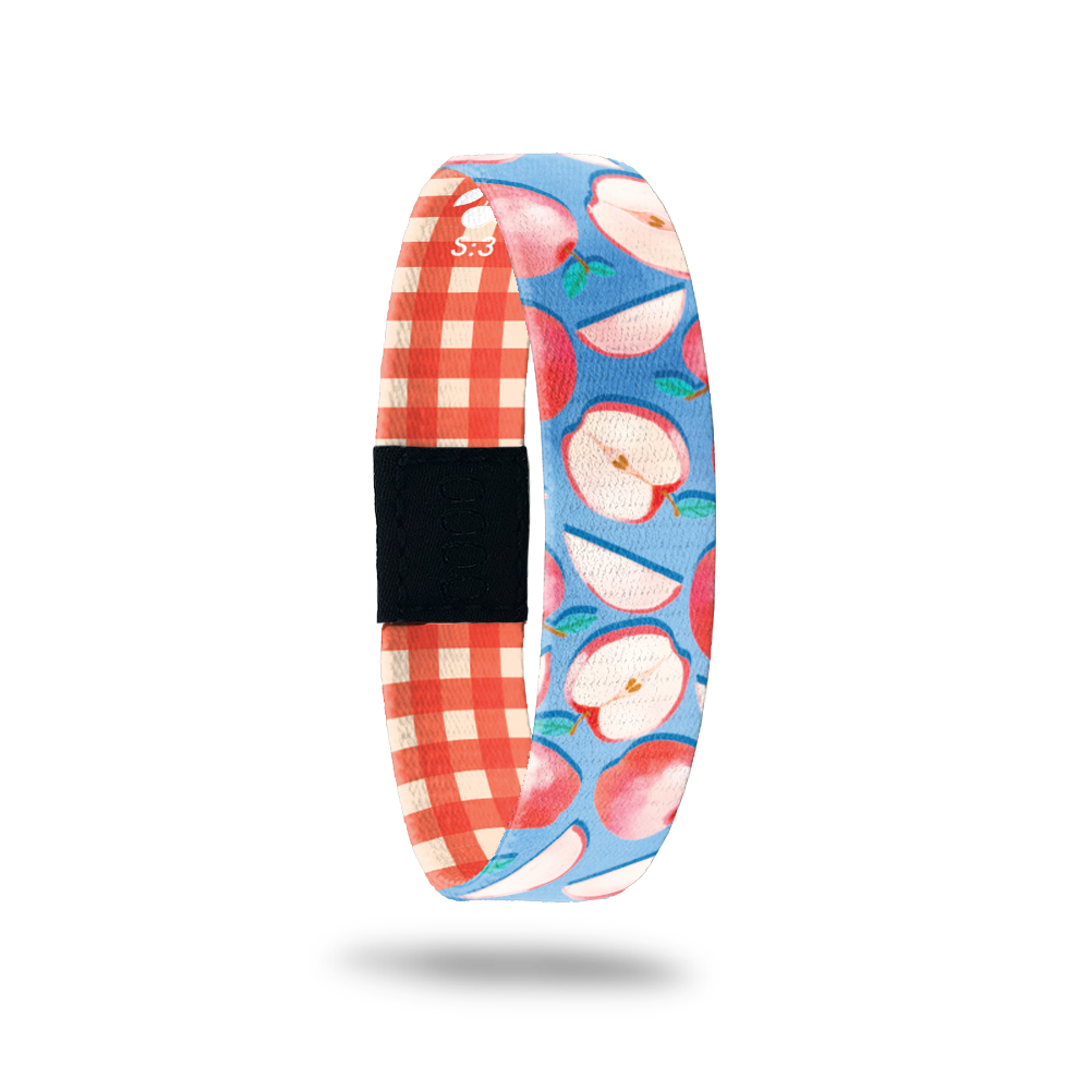 Always Learning-Sold Out - Singles-Medium-ZOX - This item is sold out and will not be restocked. Blue ZOX with apples all over. Inside is red and white checkerboard and reads Always Learning. 