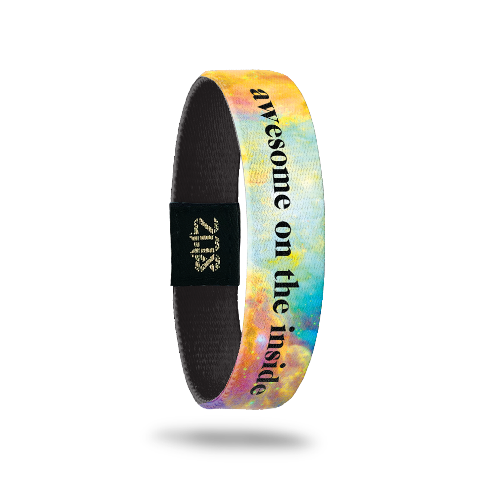 Inside Design of Awesome on the Inside: multi-colored galaxy design with bold black text overlaying ‘Awesome on the Inside’