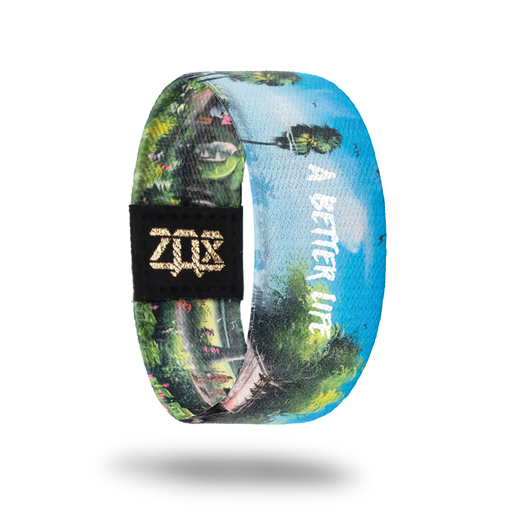 Inside design of A Better Life, text on center of wristband. Classic Cambodian artwork background.