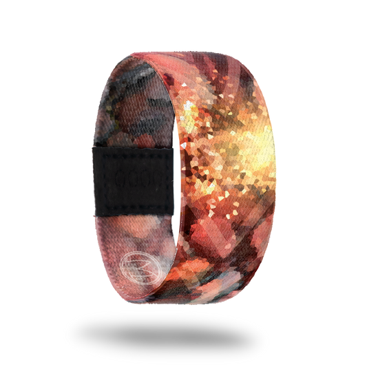 Afterglow-Sold Out-ZOX - This item is sold out and will not be restocked. Orange, red and yellow pixelated abstract design. The inside is the same and reads AfterGlow.