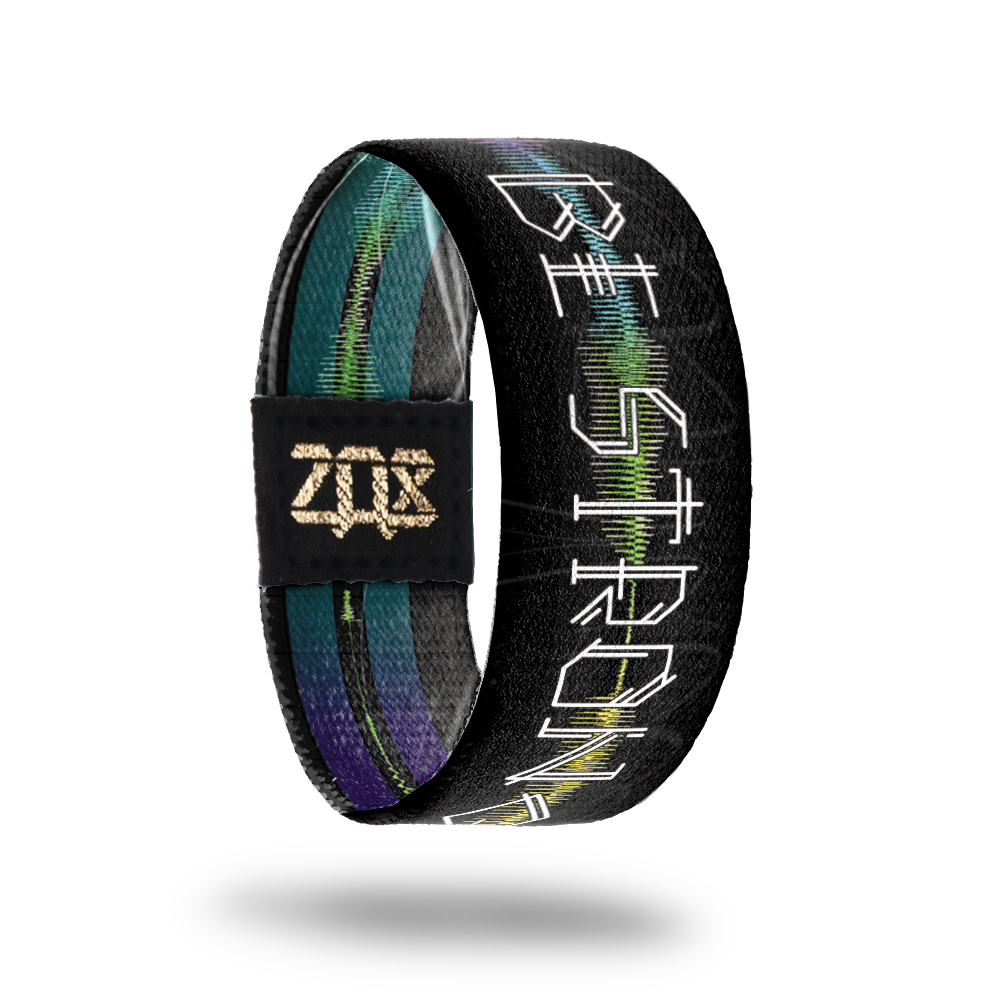 Be Strong-Sold Out-ZOX - This item is sold out and will not be restocked. Outside is solid black with two bold gradient multicolored lines. Inside is a heartbeat wave. Inside is the same and reads Be Strong. 