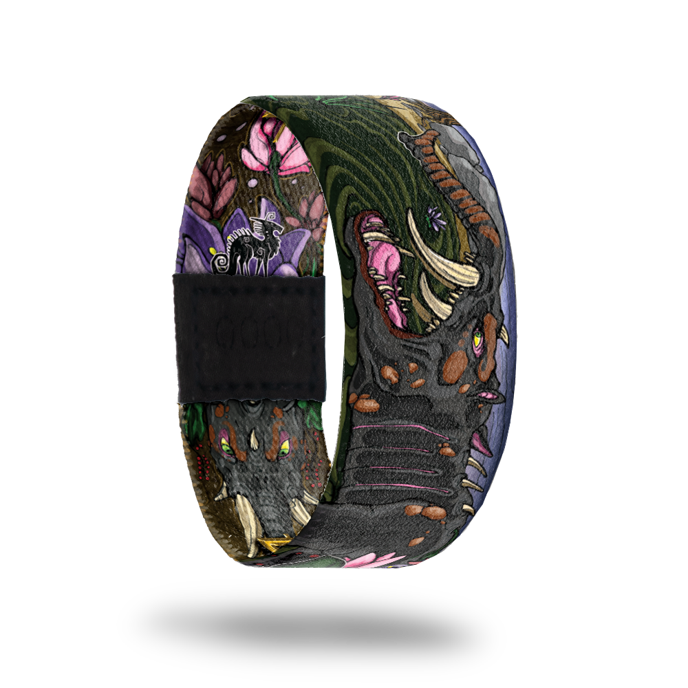 Behemoth-Sold Out-ZOX - This item is sold out and will not be restocked. Dark colors over whole strap with a scary looking Mammoth. Inside is the same and reads Behemoth.