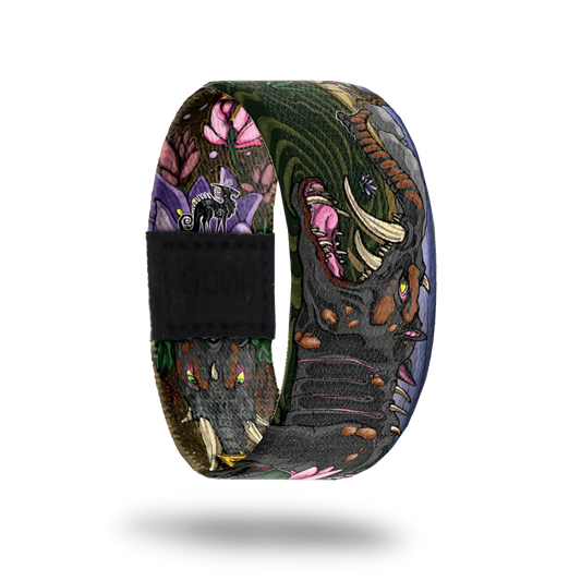 Behemoth-Sold Out-ZOX - This item is sold out and will not be restocked. Dark colors over whole strap with a scary looking Mammoth. Inside is the same and reads Behemoth.