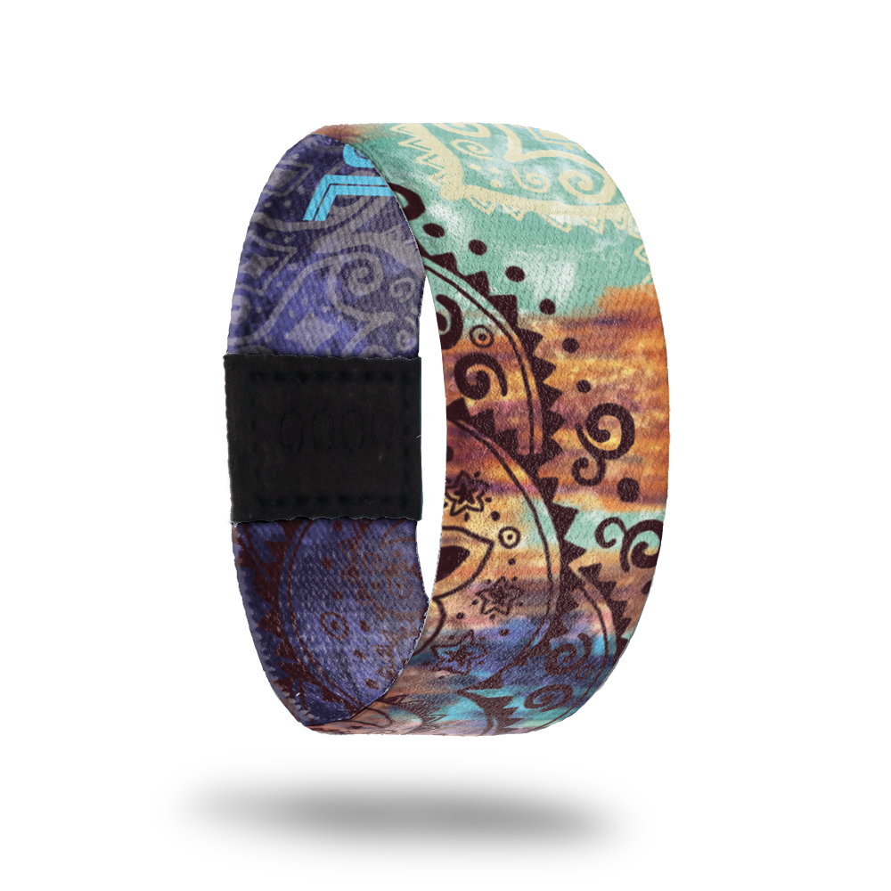 beYOUtiful-Sold Out-ZOX - This item is sold out and will not be restocked. Grungy blue, brown and navy watercolor. Brown paisley design on top. Inside is the same design but in all navy and greay and reads BeYOUtiful. 