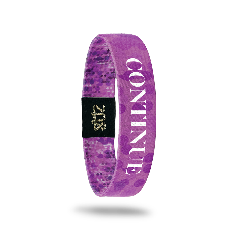 Inside Design of Continue: medium purple background with darker purple semicolons and overlaying bold white text ‘Continue’