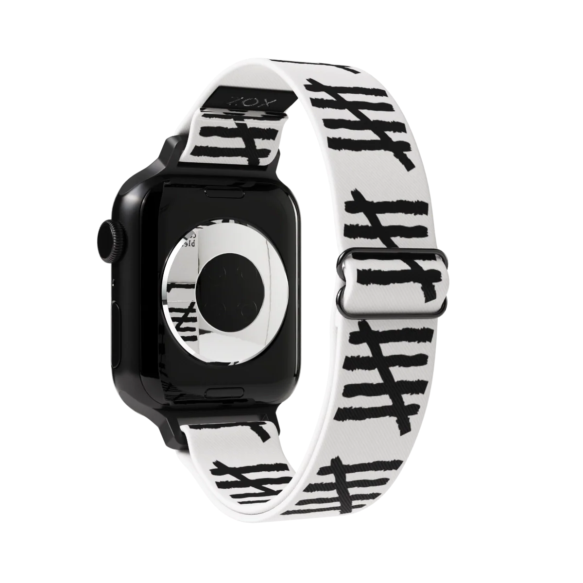 This is a watchband and not reversible. The base color is off-white/light grey. It has tally marks all down the sides of the bands. 