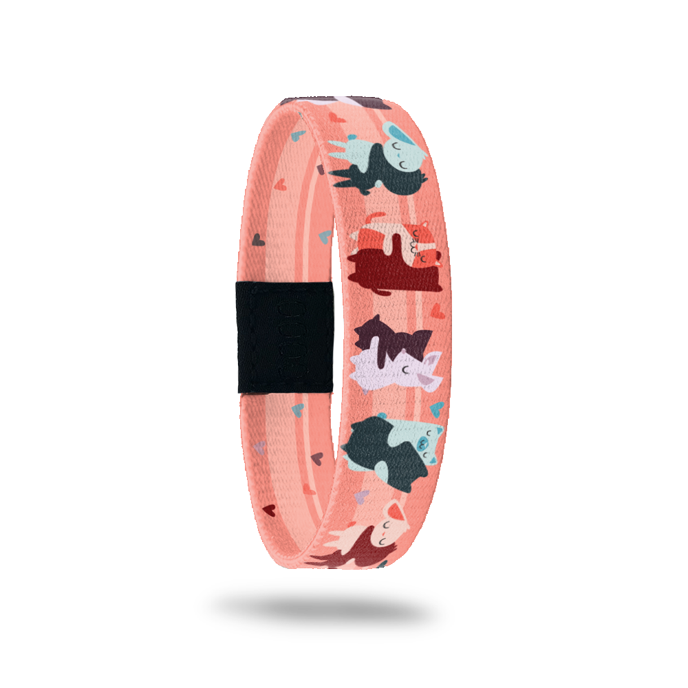 Outside Design of Forgive Yourself: pink background with blue, red, and purple hugging animals and hearts