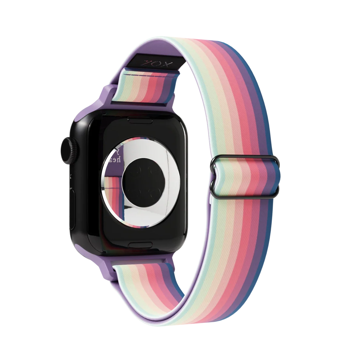Watchband with a muted rainbow from one end to the other. Inside reads Guard Your Heart. Check size guide for compatible watches.