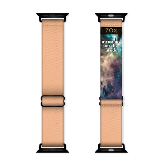 Watchband that is bright orange color; no design. The inside is the same and reads Awesome On The Inside. Check out the size guide for compatible watches. 