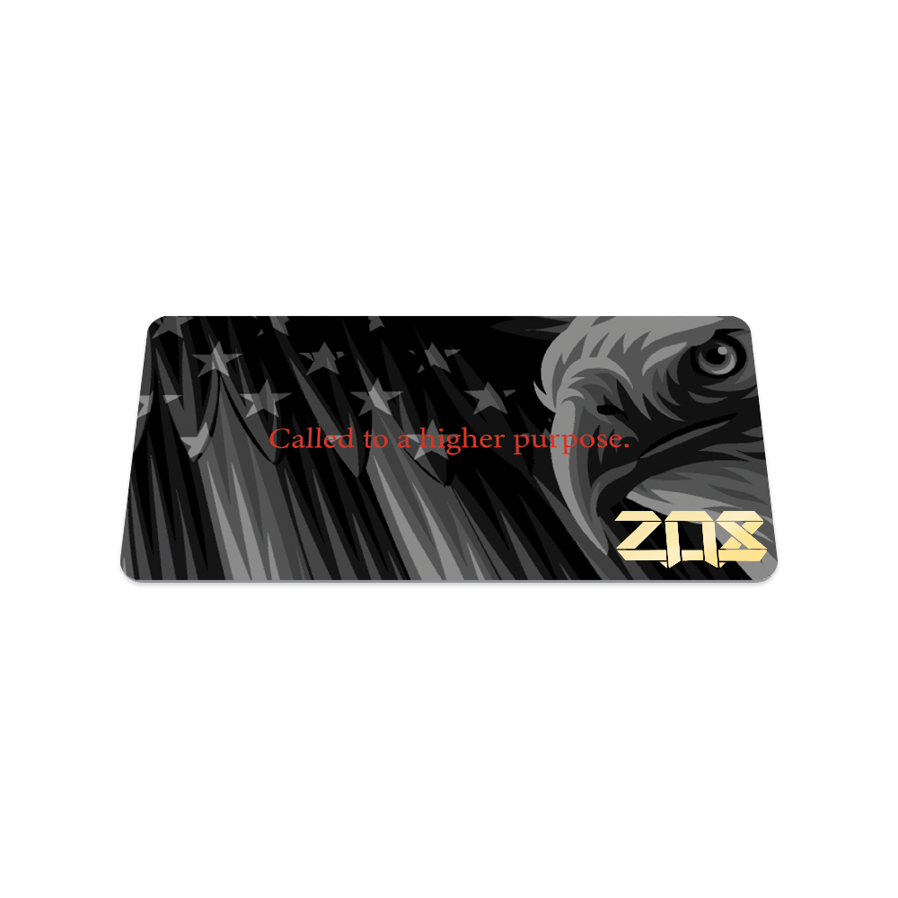Back collector's card image of I Do Solemnly Swear, black and grey version of the outside design of the bald eagle with red text 'Called to a higher purpose'
