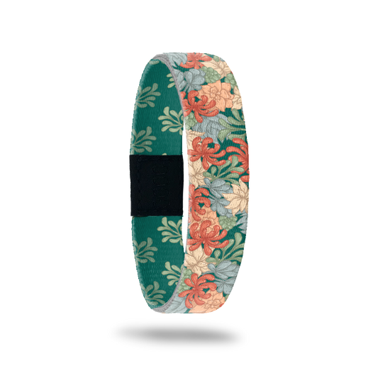 Outside Design of I Will Survive: dark green, light green, light pink, and pink floral design