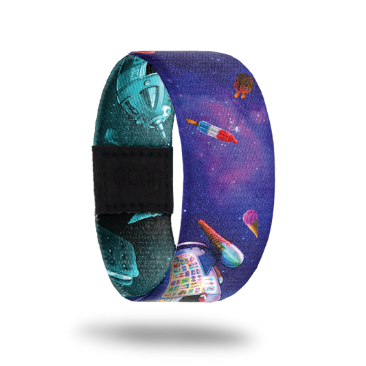 Outside Design of Ice Cream Float: purple night sky with a floating variety of colorful ice cream