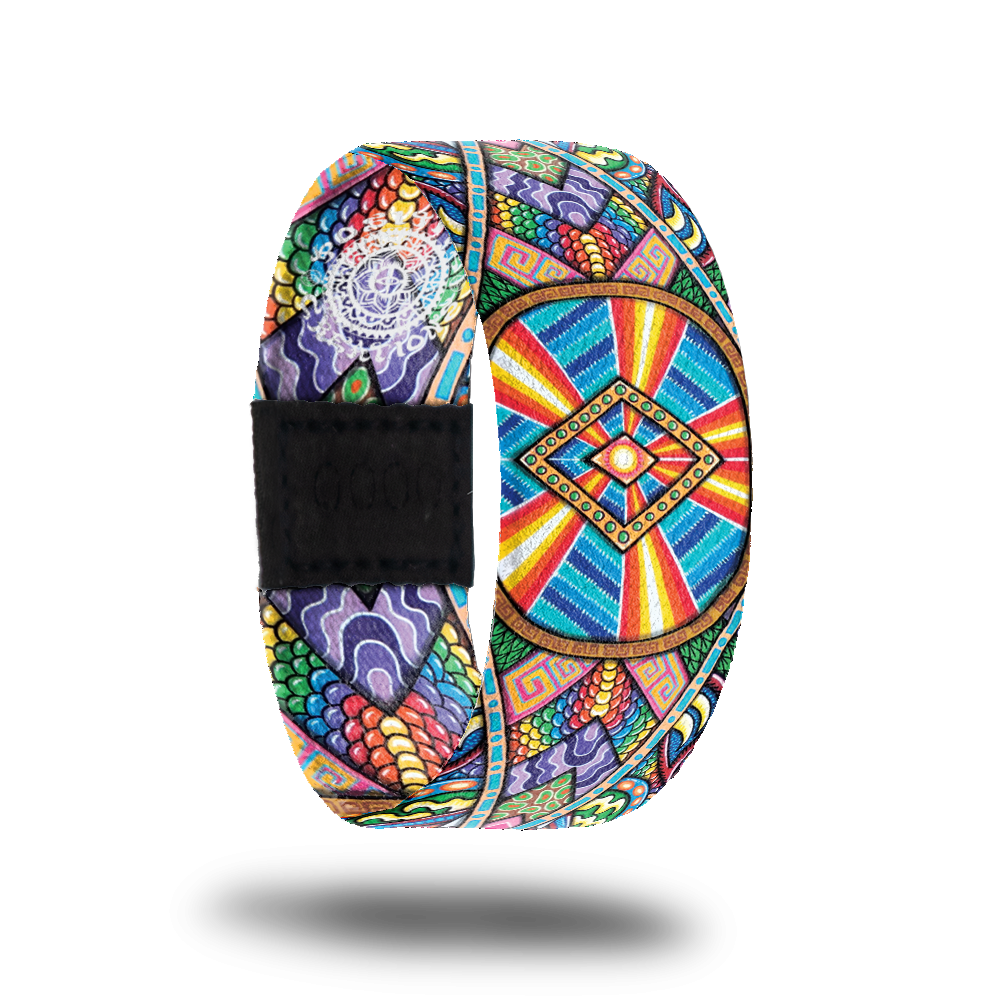 Outside design of Joy, a colorful geometric design in the unique style of artist Chris Dyer 