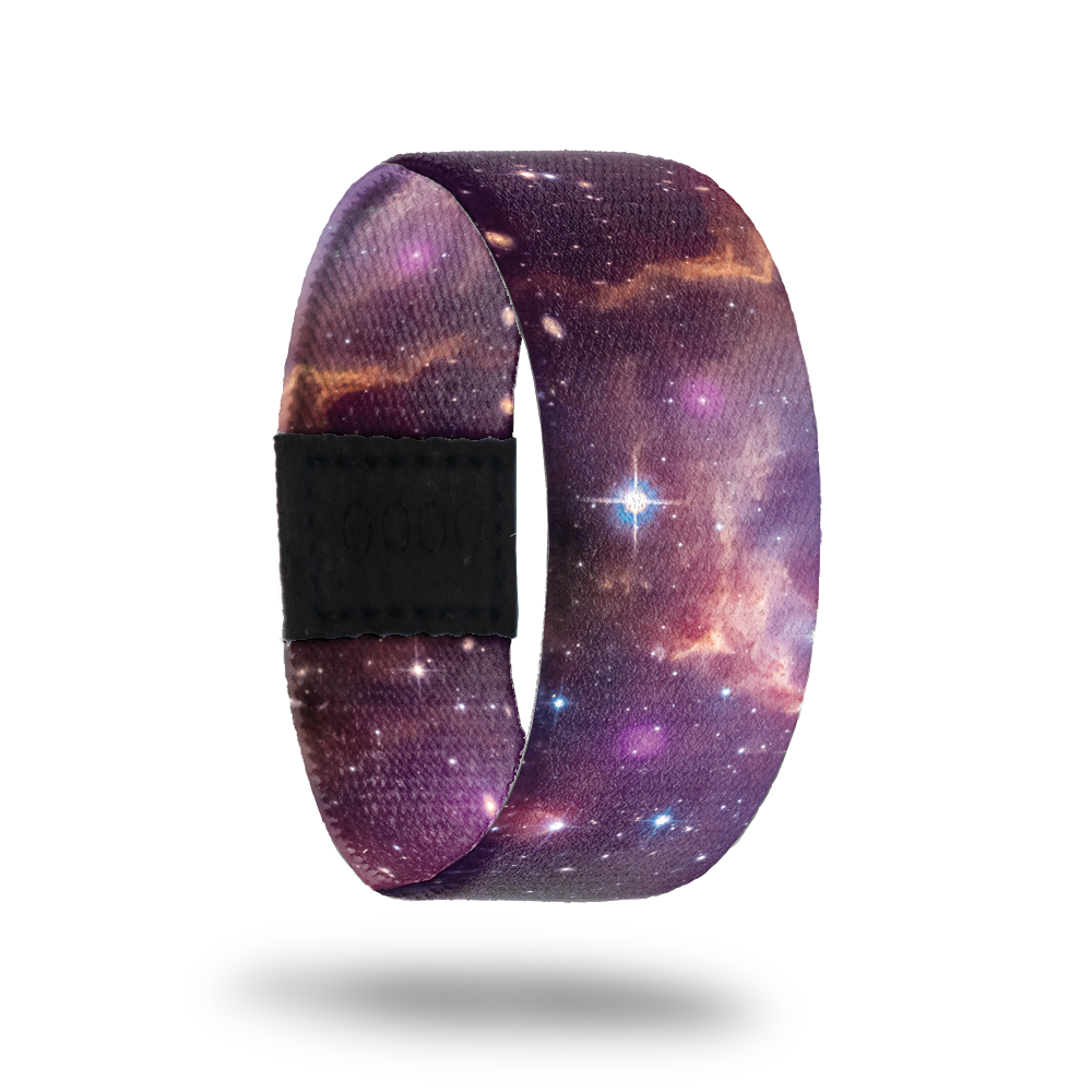 Outside design of Make Mistakes. Open space design with a few spread out stars with the space colors with shades of purple and a little orange