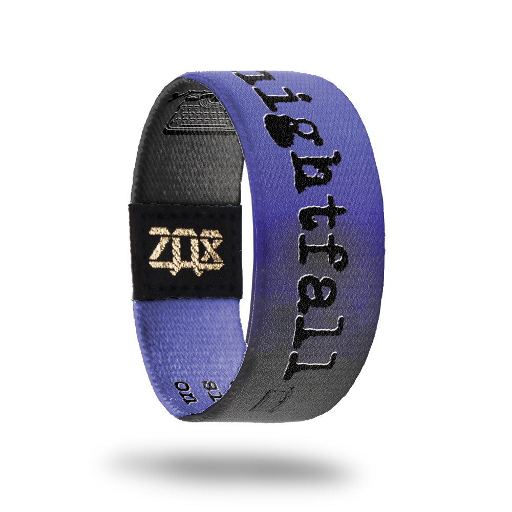 Inside design for Nightfall. A gradient background that moves across the design from light purple, dark purple, to light grey. In the center is Nightfall in black text