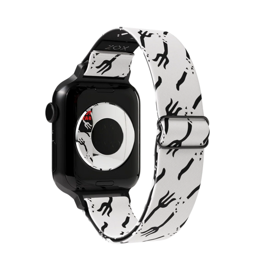 Watchband outside is very light grey and has black pitchforks all over. 