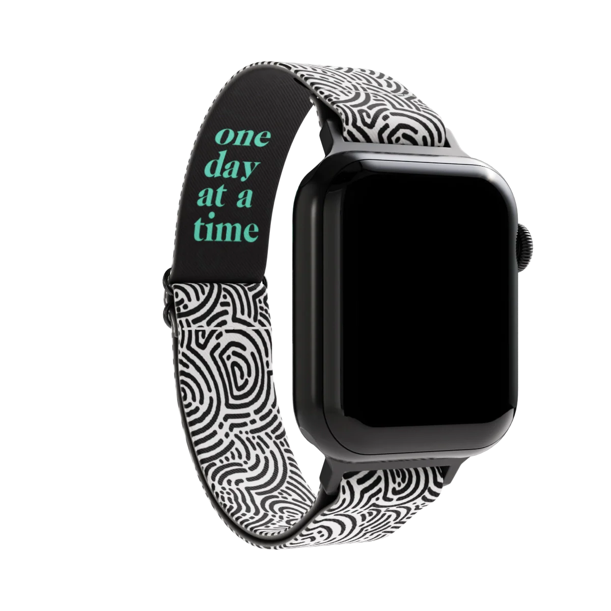 Inside is the same design and has a black box that says One Day at a Time in teal. 