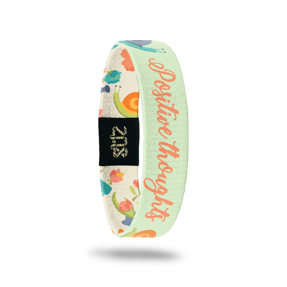 Inside Design of Positive Thoughts: tan background with drawn snails and coral text in the middle ‘Positive Thoughts’