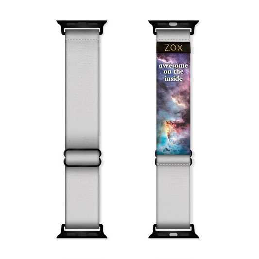 Watchband with plain light grey on the outside, no design. Inside is the same and reads Awesome on the Inside. Check the size guide for compatible watches. 
