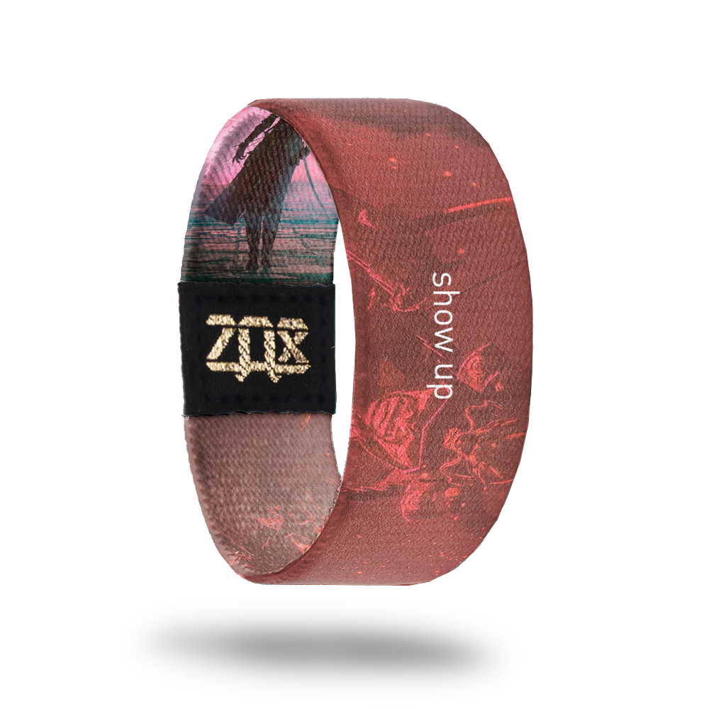 inside product photo of a wristband named Show Up designed by Beeple. Here you see the larger warrior in a more detail