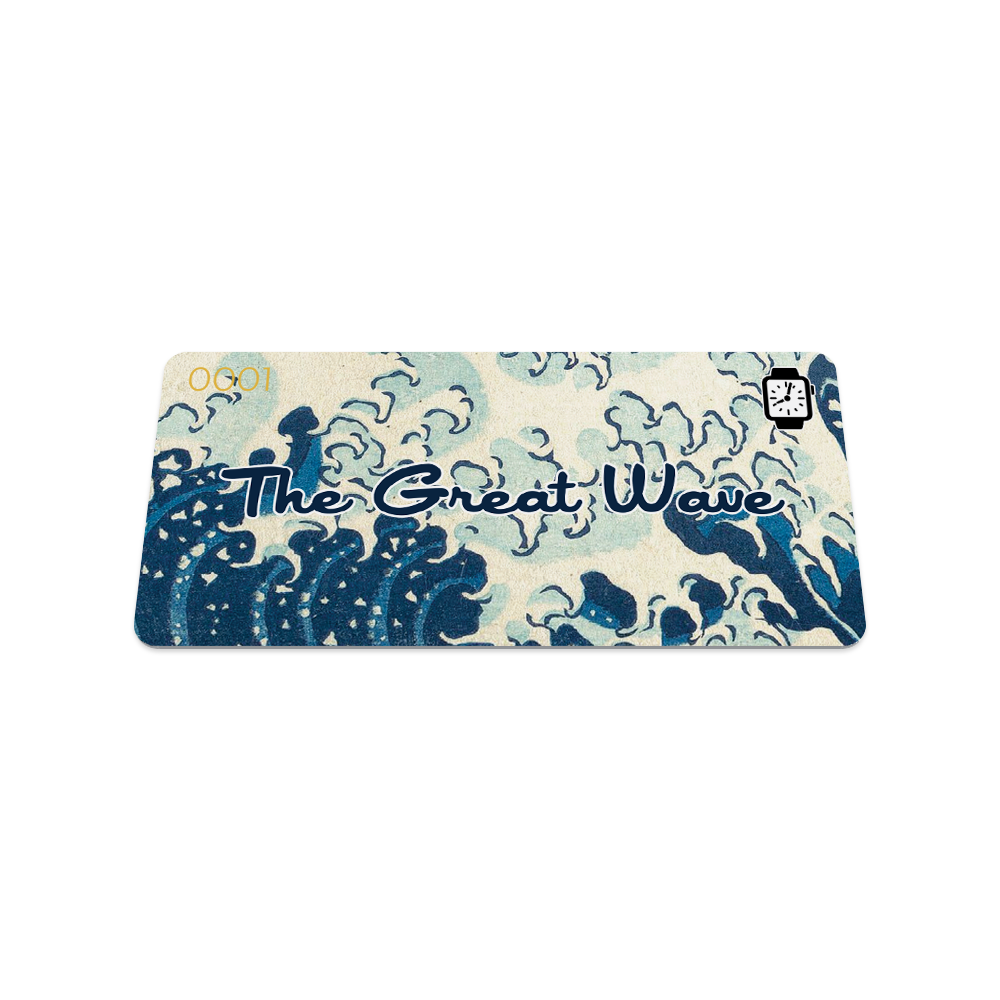 The Great Wave watch band. Front and back. Image of the Great Wave art piece. Card front