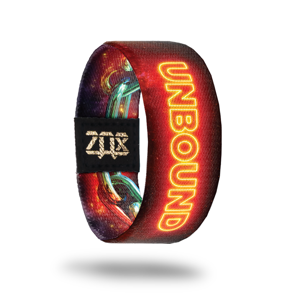 Inside design for Unbound. Dark background with Unbound in Neon orange