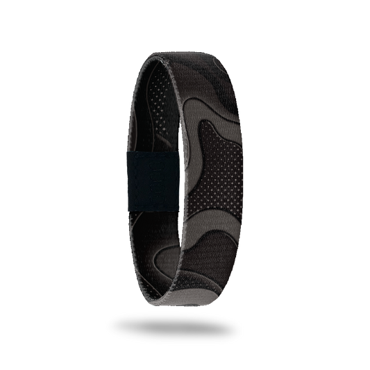 Outside Design of Work Harder: black and grey flowy design with grey dots
