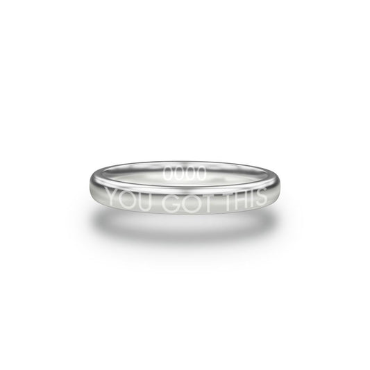 Front design of You Got This silver ring with sketched in text ’You Got This’