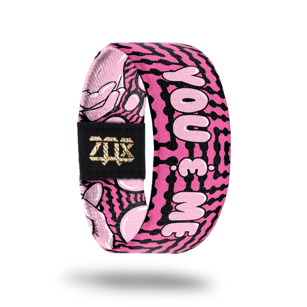 Inside design for You and Me. Dark pink background with black zig-zag lines. Centered is You & Me in light pink text 