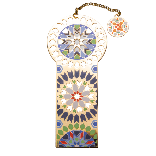 Copper plated bookmark with a colorful mandala design . 