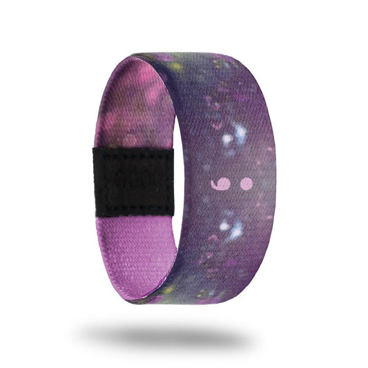 Outside design for Continue: A deep purple dominate background with a glittery bokeh effect and a semicolon at the center.