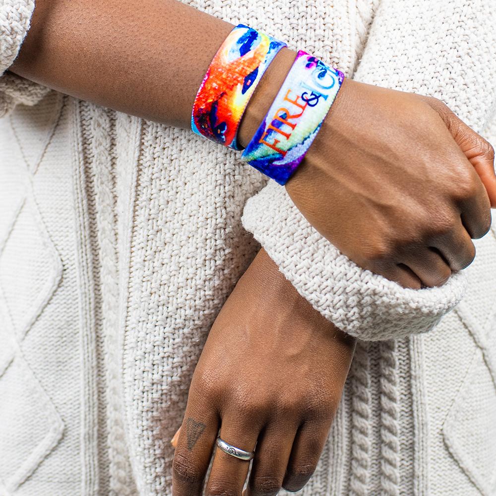 Studio Image close up of 2 Fire & Ice on 1 wrist