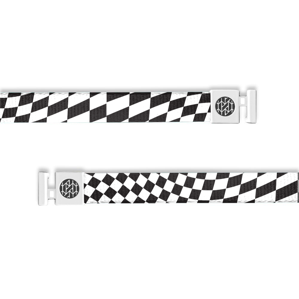 Black and white racing flag checkered. Comes with white and black aglets. 