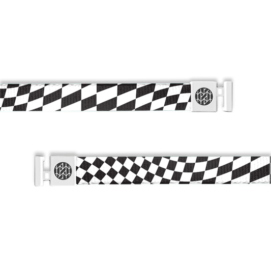 Black and white racing flag checkered. Comes with white and black aglets. 