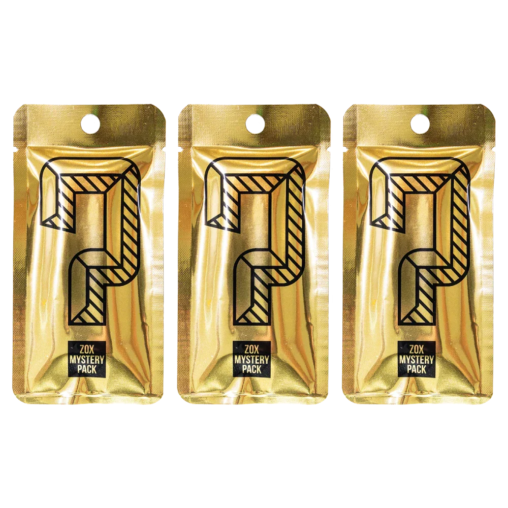 Picture of 3 gold sleeves. Pack comes with 2 regular mystery packs and 1 guaranteed October goldie. 
