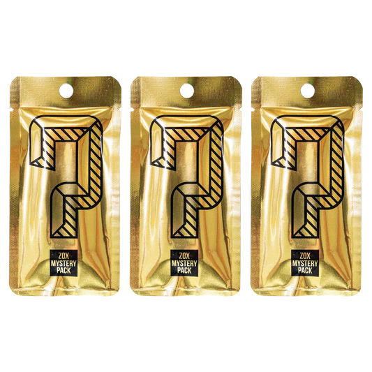 Picture of 3 gold sleeves. Pack comes with 2 regular mystery packs and 1 guaranteed October goldie. 