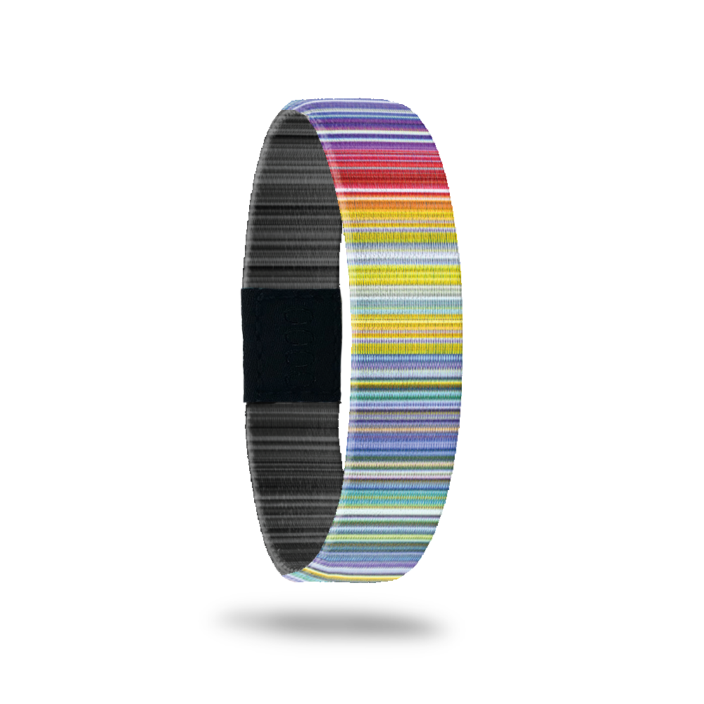 Outside Design of Happy Accidents: bright rainbow colored striped design