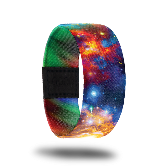Outside design for Possible. A colorful space with blues, reds, and a few faded stars. A yellow space galaxy on one side of the design