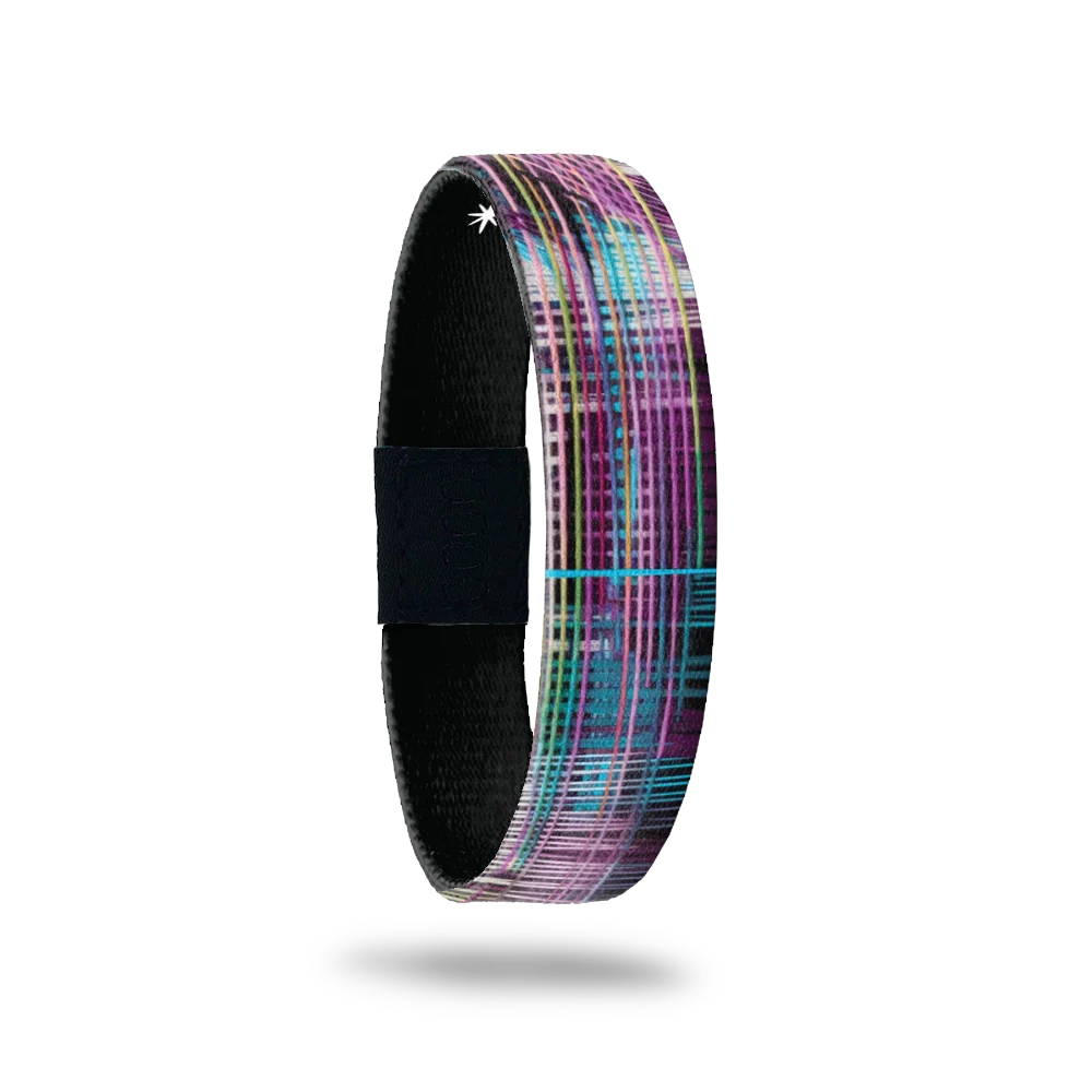 A multicolored wristband watch strap with a geometric pattern.