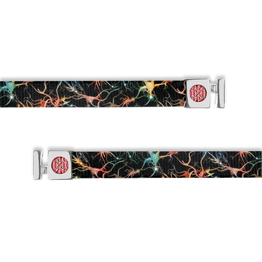 Hoodie string that is black with multicolored design that looks like arteries and neurons inside the body. Has silver aglets. 