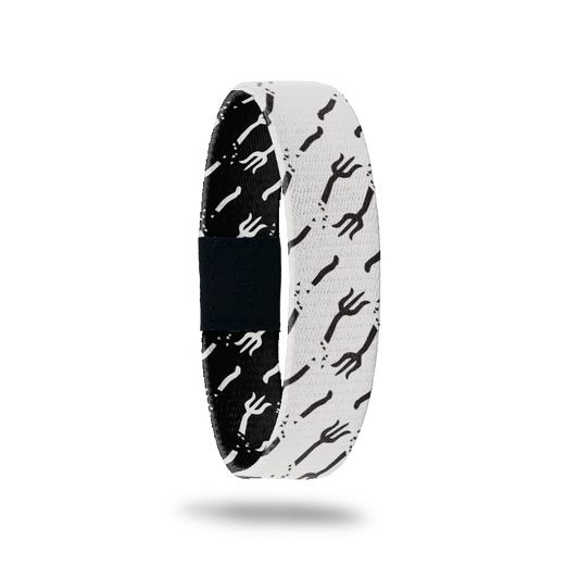 Outside Design of Not Today Satan: white background with black pitchfork pattern