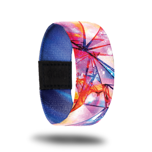 Outside design for Shatter The Darkness. Blended background with pinks and purples with fog white shapes over that look like broken glass